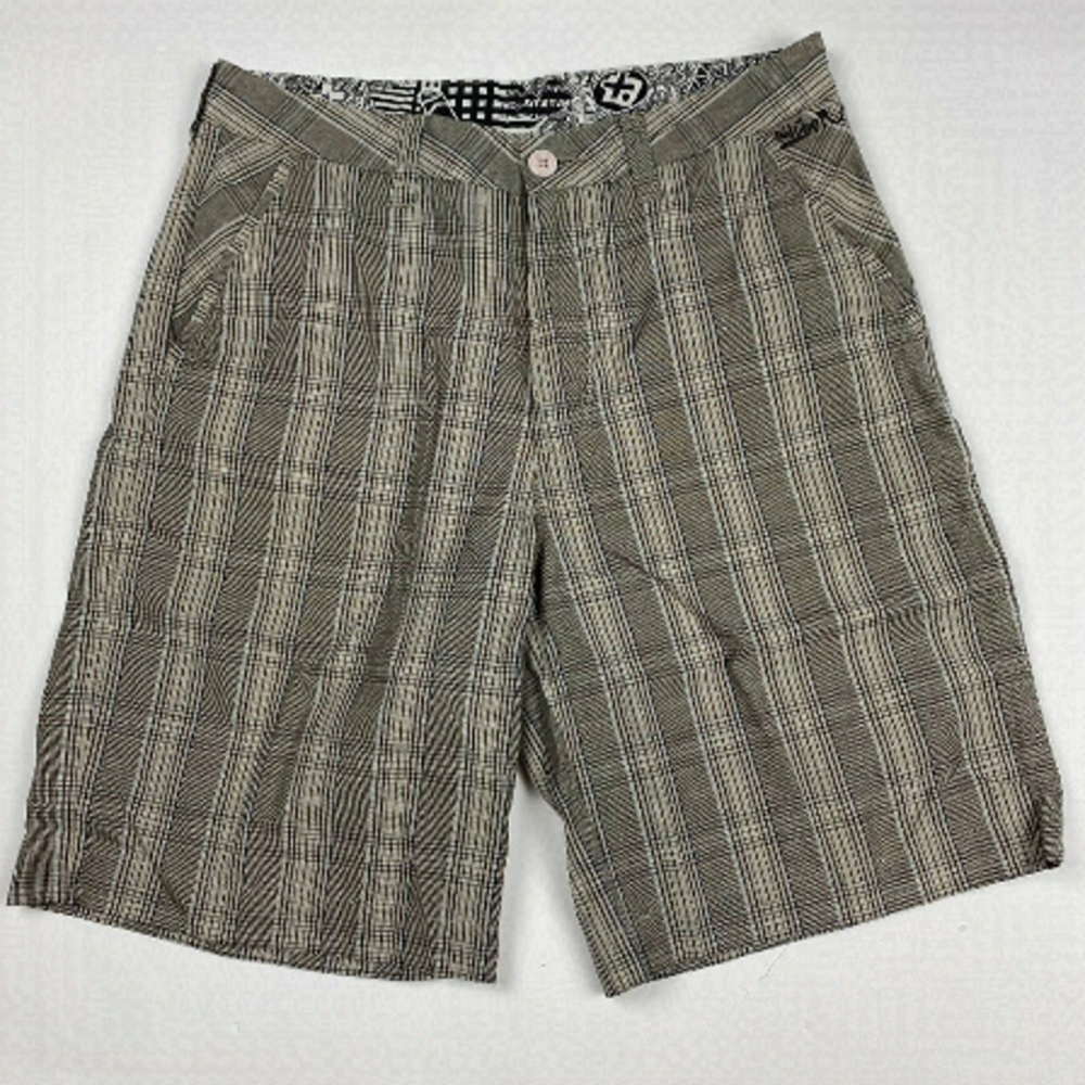 Quiksilver Shorts Mens 32 Cotton Brown Check Plaid Chino Golf Bermuda